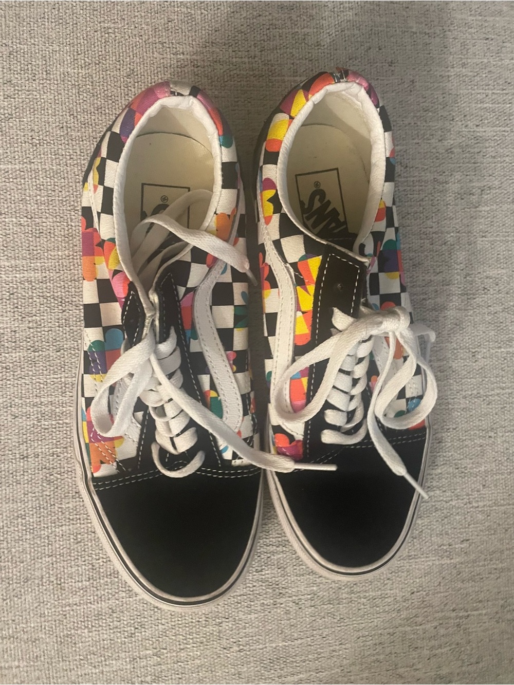 Vans Black Checkerboard Low-Top Sneakers with Multicolor Floral Pattern
